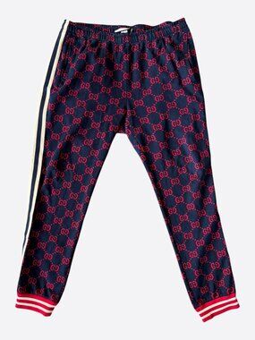 Gucci Navy & Red GG Monogram Jacquard Track Pants